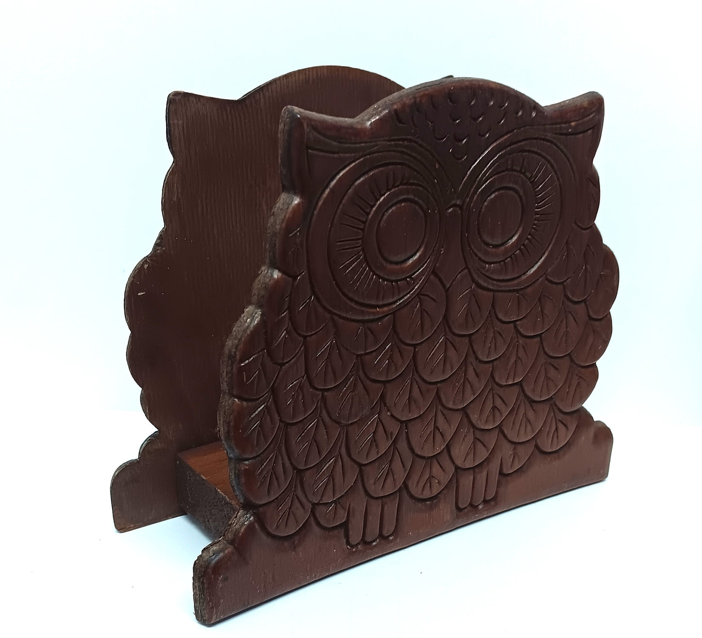 Vintage Wood Owl Napkin Holder Great Condition