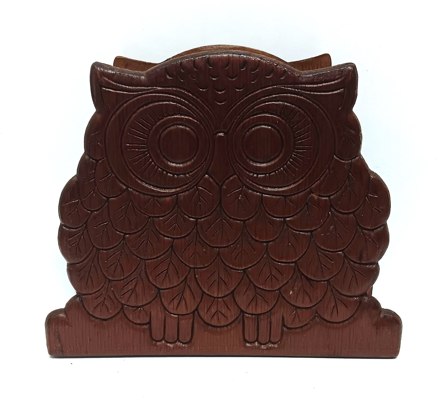 Vintage Wood Owl Napkin Holder Great Condition