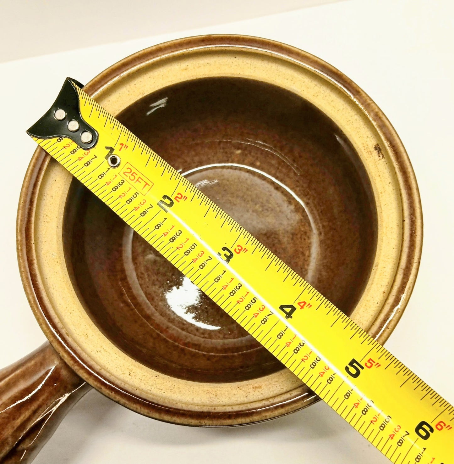 Small Vintage Light Brown Pottery Pot with Handle & Lid Marked USA Hull? McCoy?