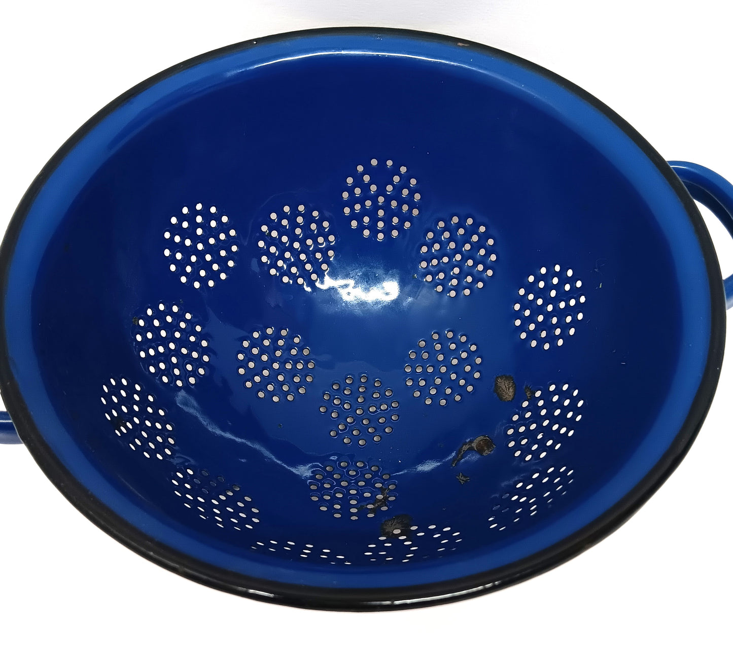 Vintage Dark Blue Enamelware Footed Colander