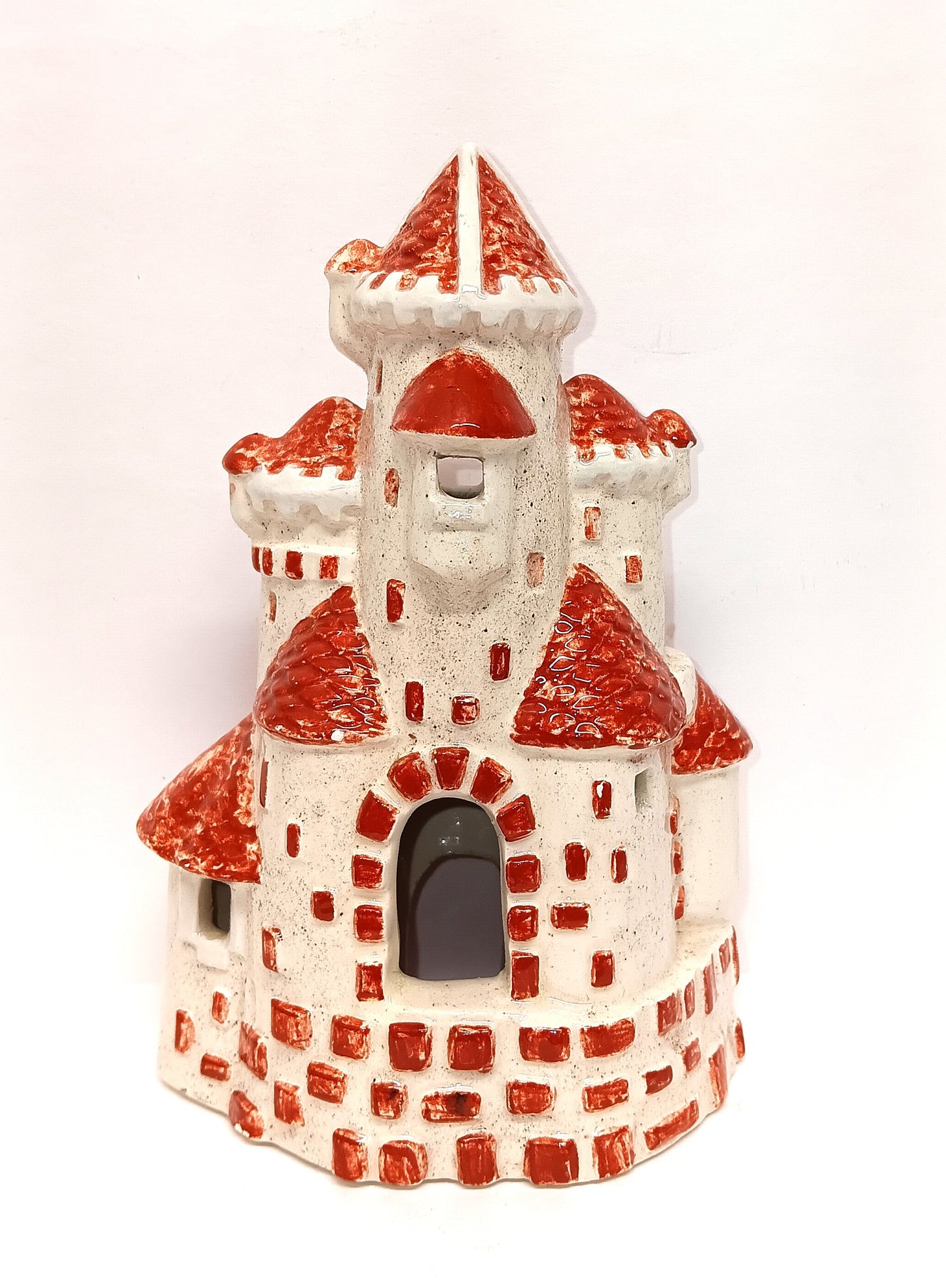 Vintage Ceramic Aquarium Swim Through Castle with brick red accent color