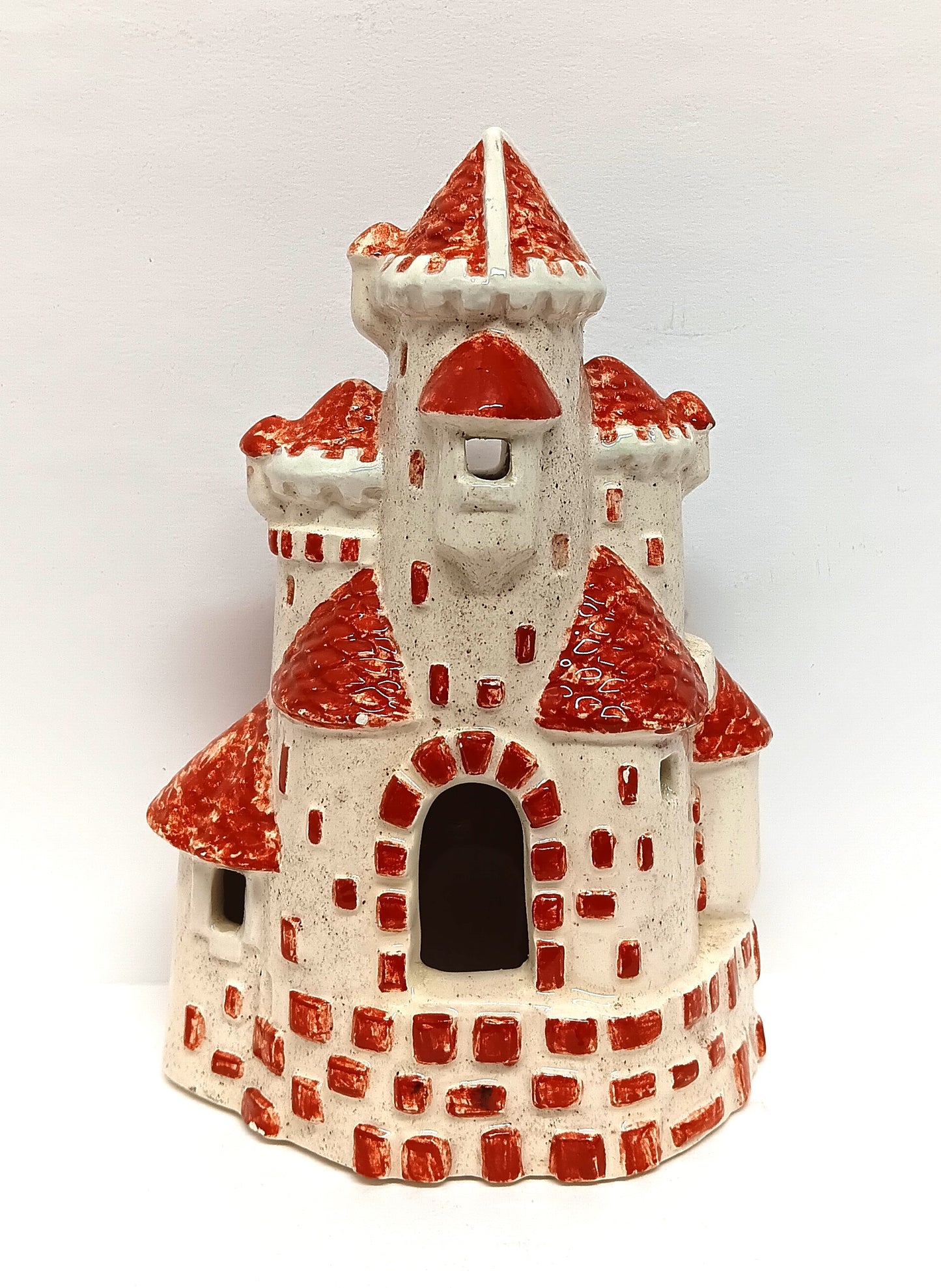 Vintage Ceramic Aquarium Swim Through Castle with brick red accent color