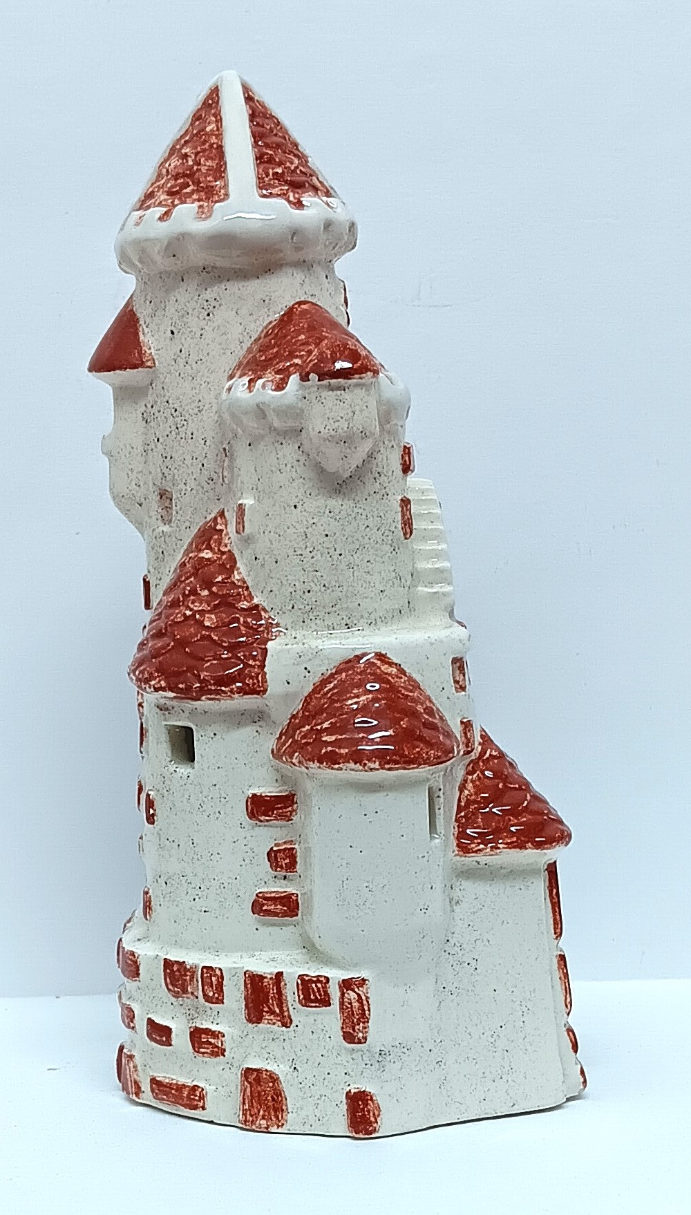 Vintage Ceramic Aquarium Swim Through Castle with brick red accent color