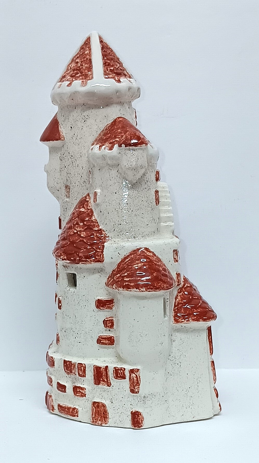 Vintage Ceramic Aquarium Swim Through Castle with brick red accent color