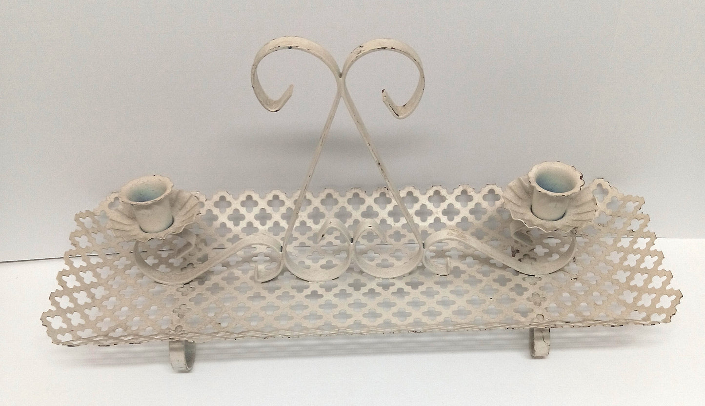 MCM Vintage White Expanded Metal Lattice Mesh Candle Holder