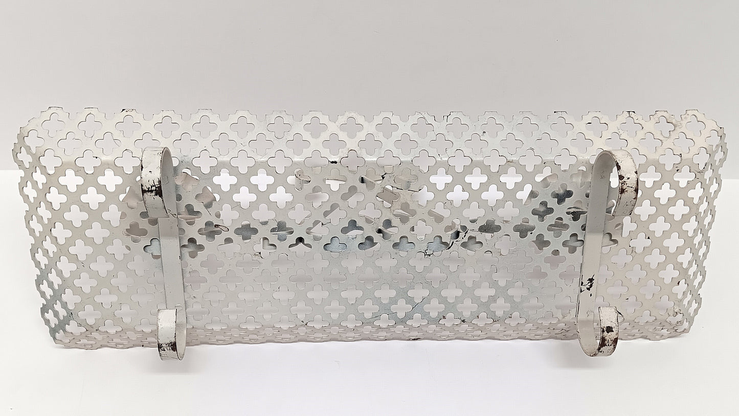 MCM Vintage White Expanded Metal Lattice Mesh Candle Holder