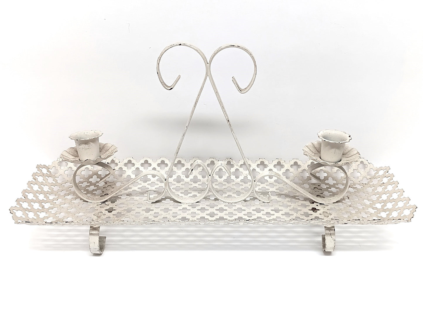 MCM Vintage White Expanded Metal Lattice Mesh Candle Holder