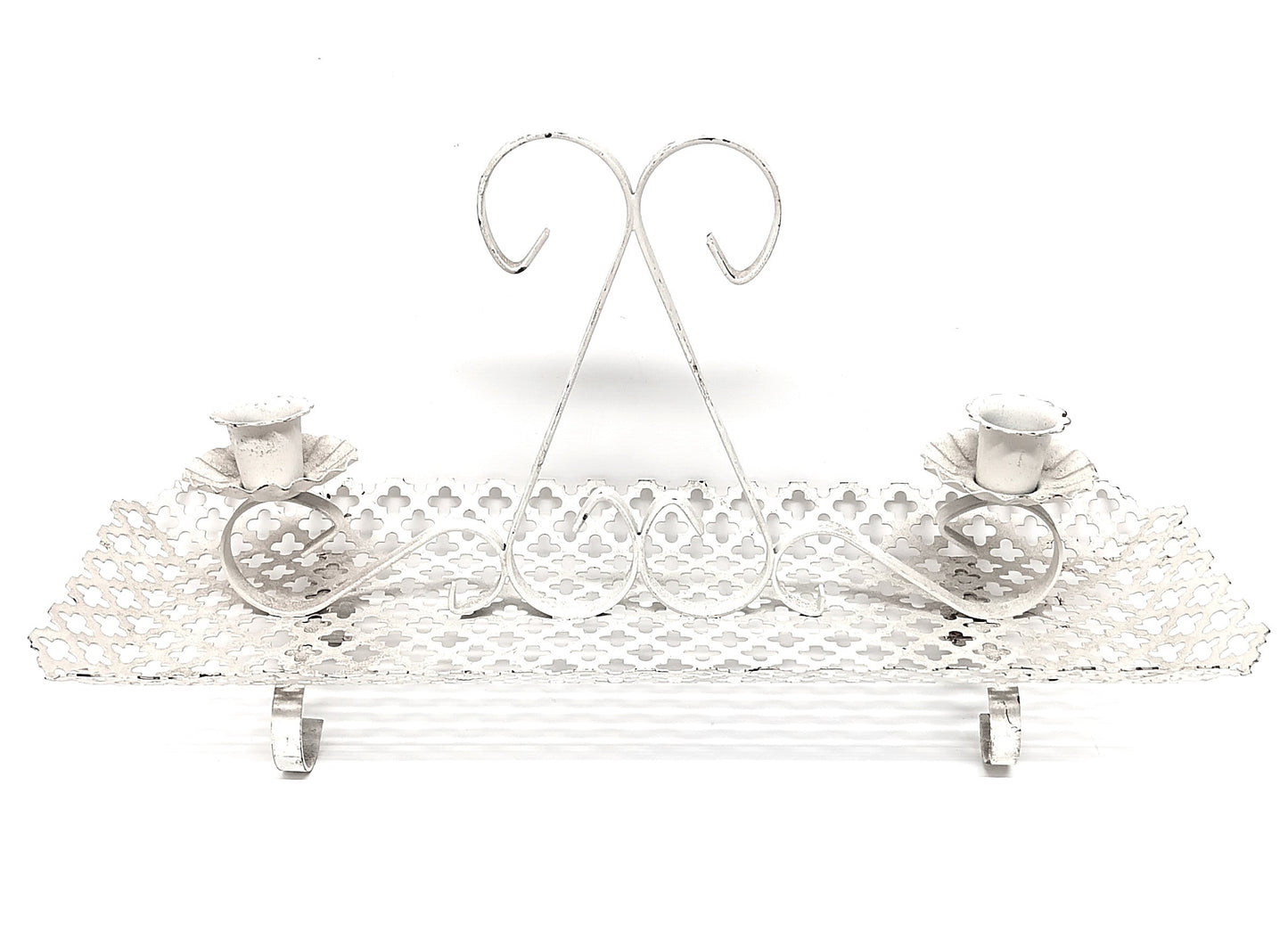 MCM Vintage White Expanded Metal Lattice Mesh Candle Holder