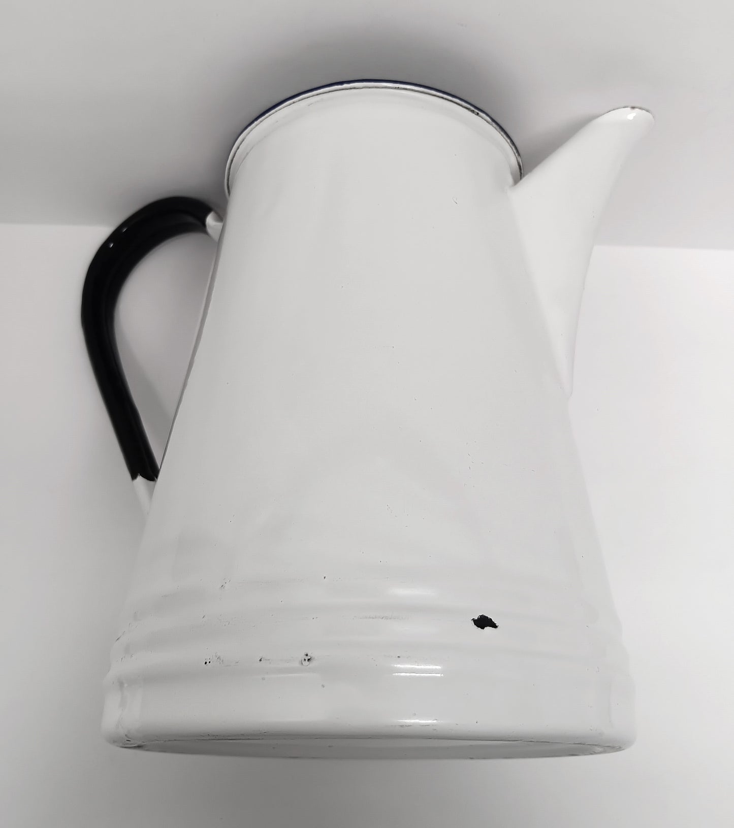 Vintage Enamel White Black Blue Coffee Tea Pitcher with Lid As-Is