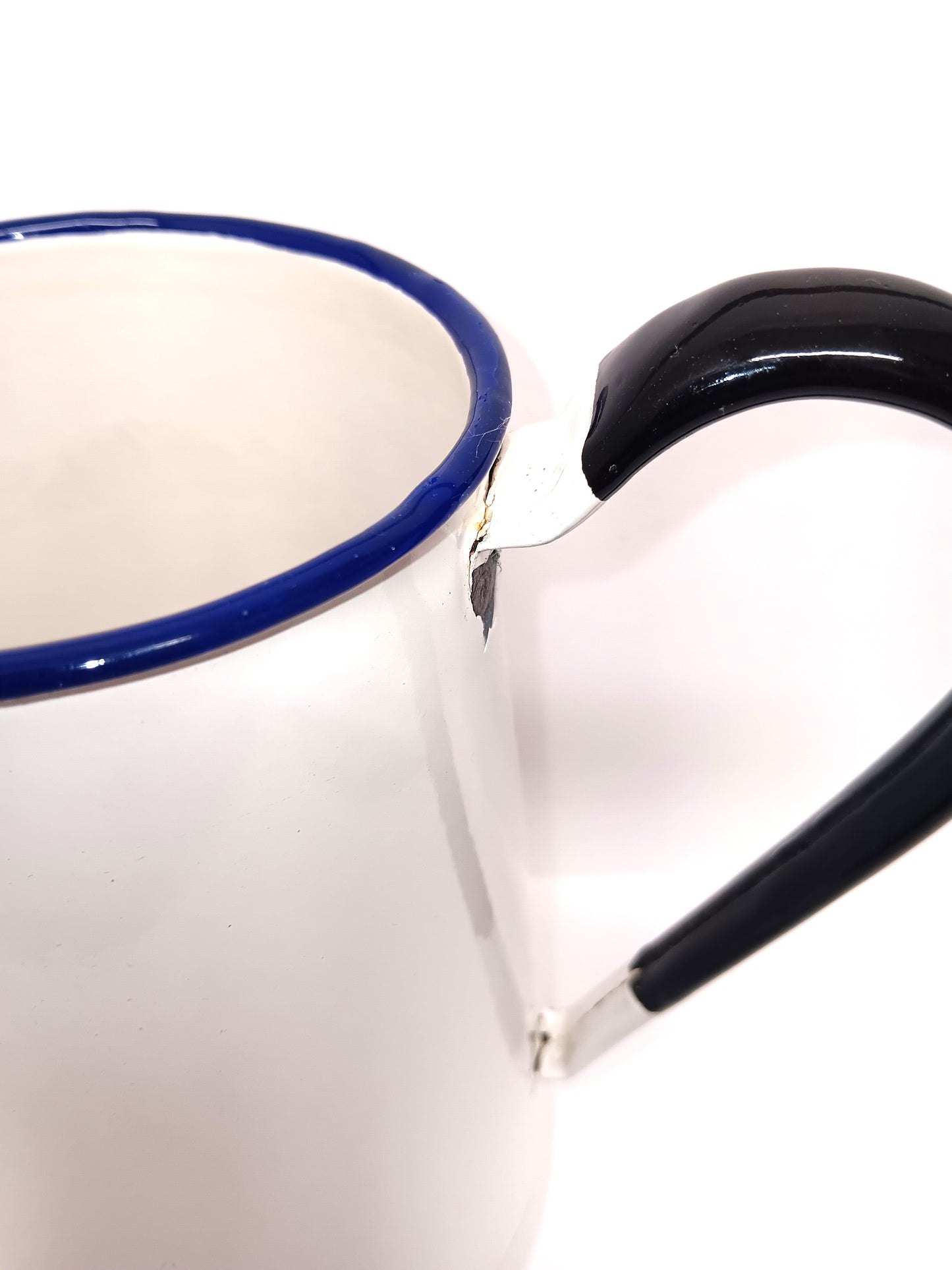 Vintage Enamel White Black Blue Coffee Tea Pitcher with Lid As-Is