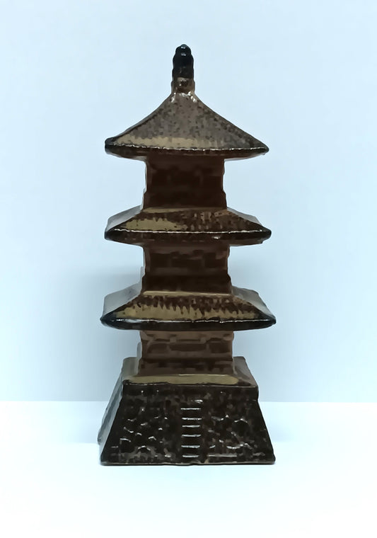 Vintage Small Brown Chinese Japanese Pagoda Building Aquarium Bonsai Decor 4" Tall
