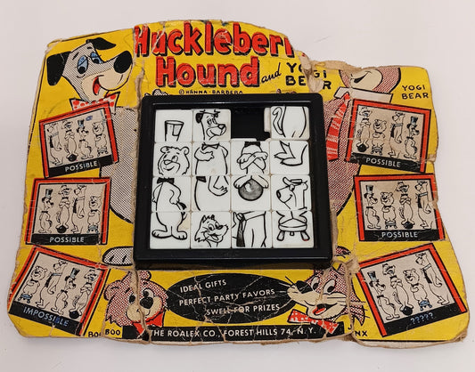 Vintage Huckleberry Hound Yogi Bear and Friends Slide Puzzle on Rough Card