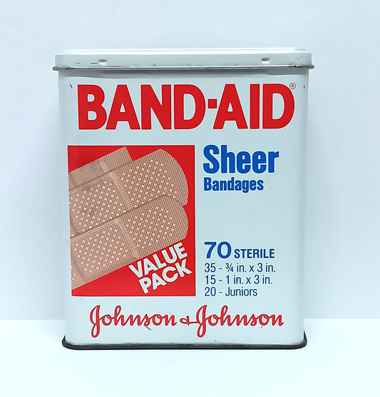 Vintage 1983 Band-Aid Sheer Bandages Empty Hinged Tin Johnson Value