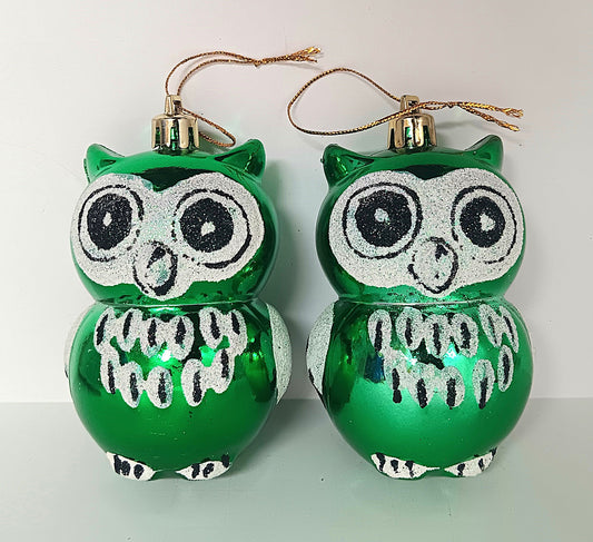 2 Green Owl Christmas Ornaments Holiday Celebrate