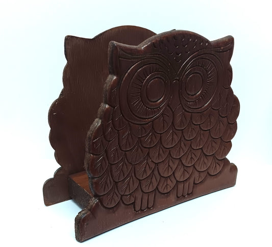Vintage Wood Owl Napkin Holder Great Condition