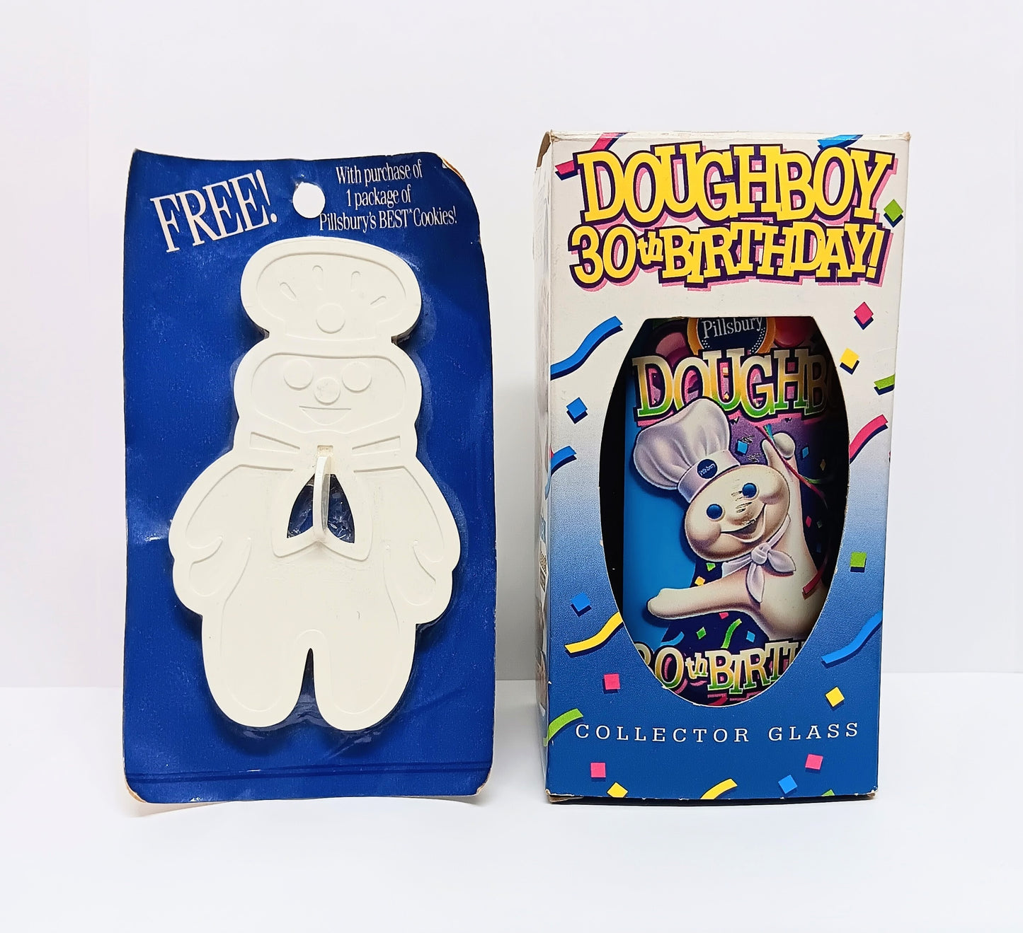 Pillsbury Doughboy 30th Birthday Anniversary Glass Plastic Cup & Cookie Cutter