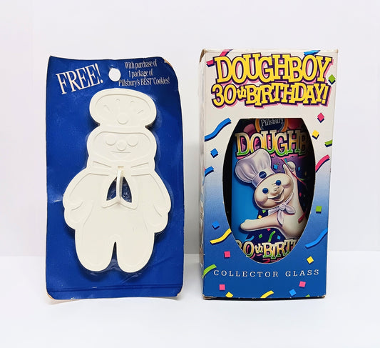 Pillsbury Doughboy 30th Birthday Anniversary Glass Plastic Cup & Cookie Cutter