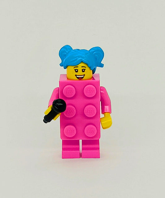 Lego Store BAM Pink Brick Costume Suit Woman Girl & Microphone