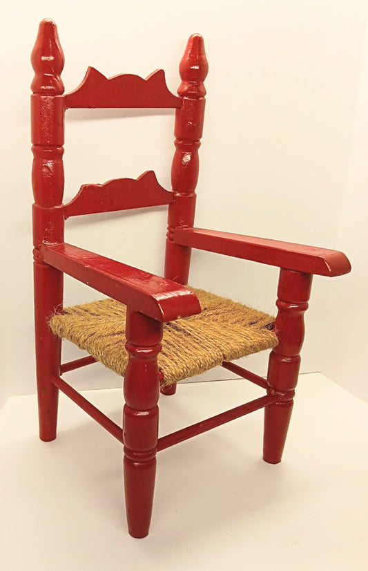 Vintage Red Doll Chair 12 Inches Tall Jute Cane Seat
