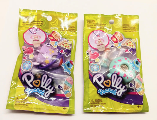 Polly Pocket Tiny Takeaway Purple Space Rocket Ship Blue Doughnut Necklace Ring
