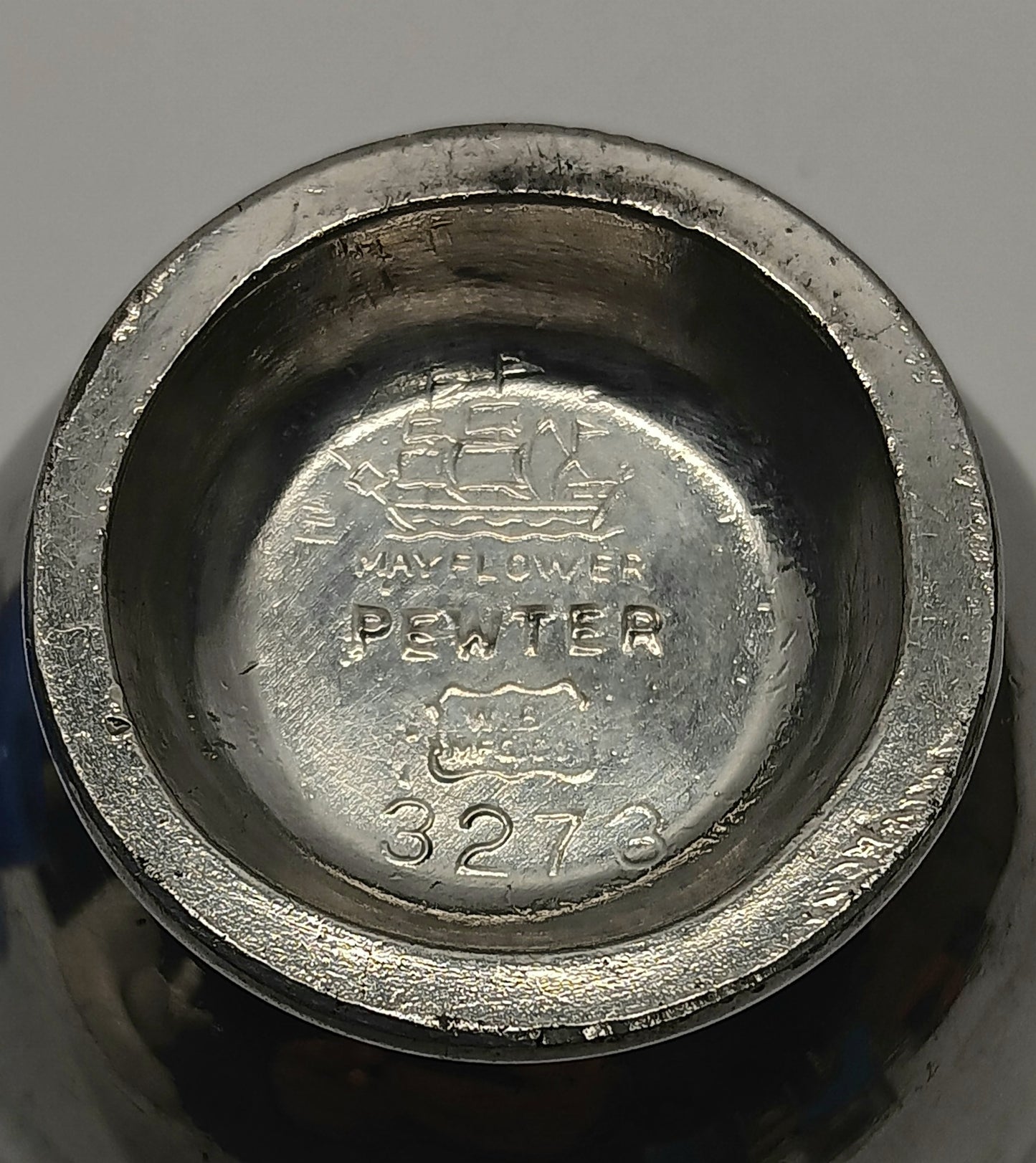 Vintage Mayflower Pewter Co Salt Dish Cellar Cobalt Blue Insert