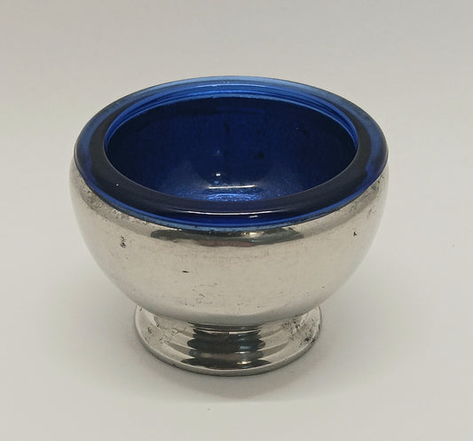 Vintage Mayflower Pewter Co Salt Dish Cellar Cobalt Blue Insert