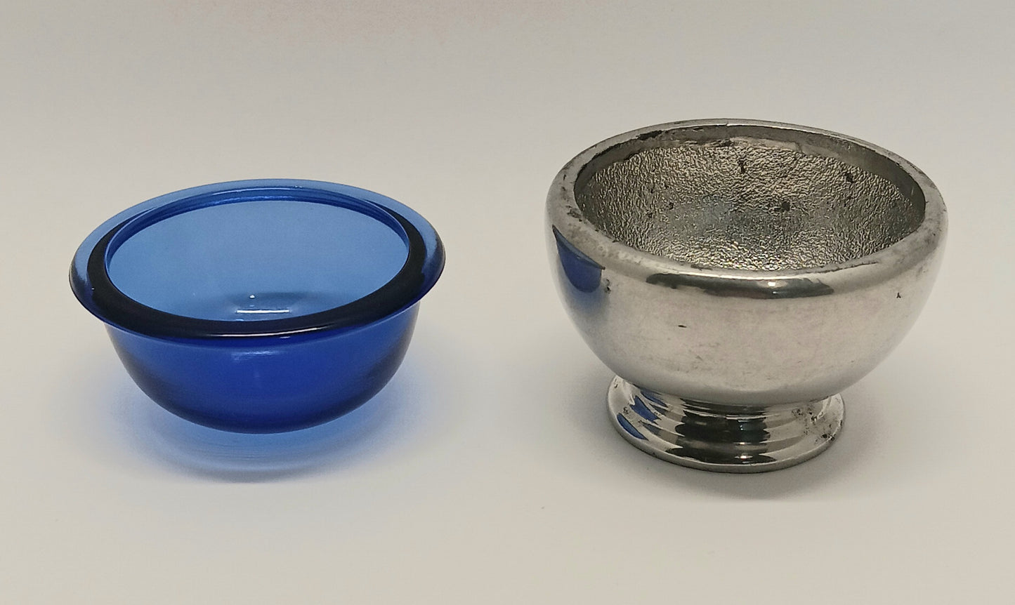 Vintage Mayflower Pewter Co Salt Dish Cellar Cobalt Blue Insert