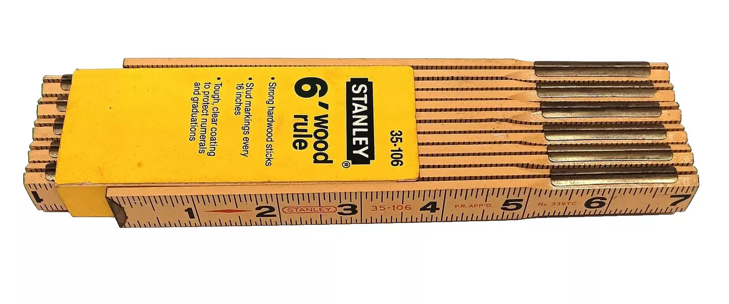 Vintage Stanley 6' Folding Wood Rule Unused in Package 1990 USA 35-106