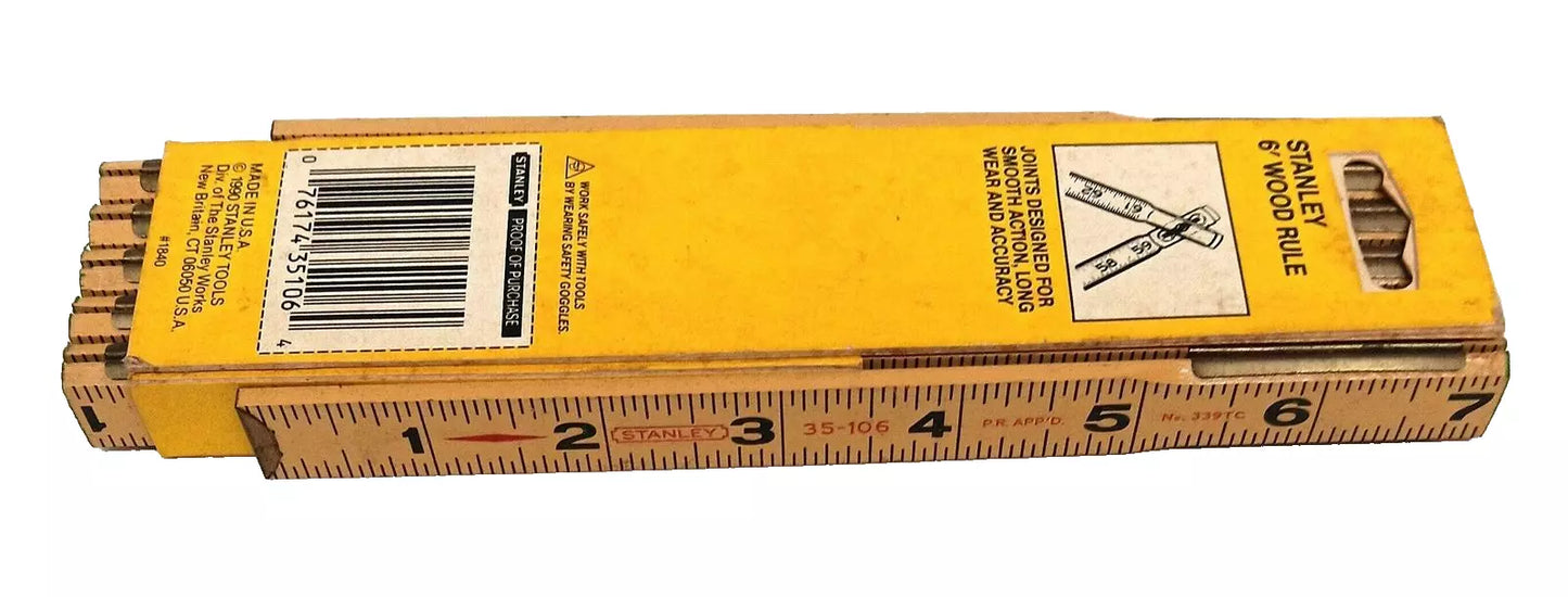 Vintage Stanley 6' Folding Wood Rule Unused in Package 1990 USA 35-106