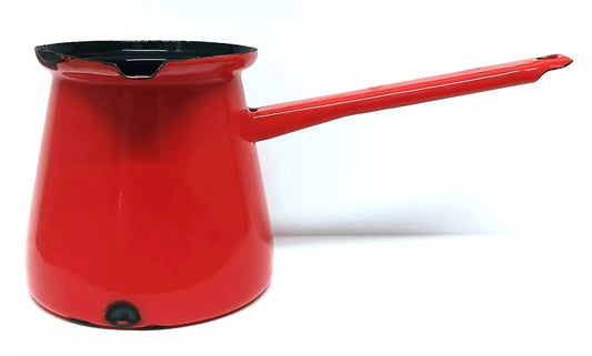 Vintage Red Enamel Dipper With Handle Slovenia